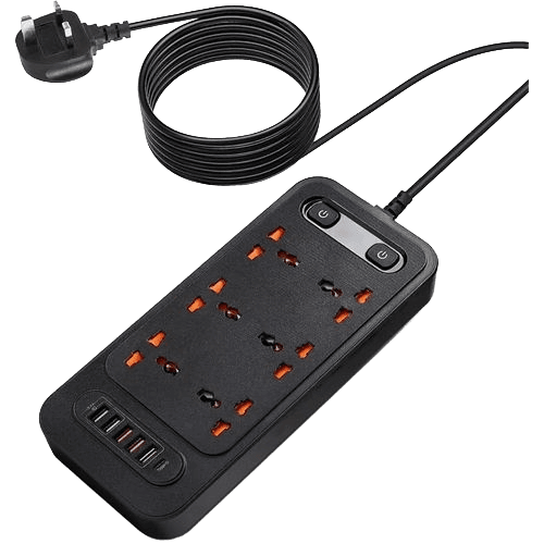 6 Outlet Plug Strip with 6 USB Ports, 3000W with Surge Protection